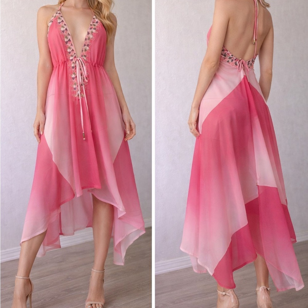 Elegant Pink Halter Dress